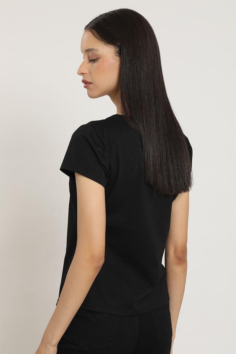 Polera estampado, aplicacion strass, negro Liola-4