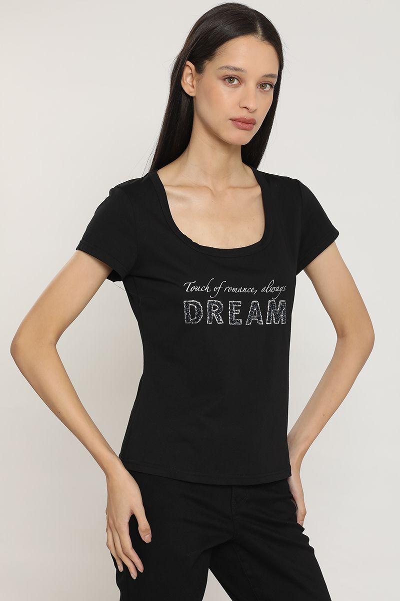 Polera estampado, aplicacion strass, negro Liola-5