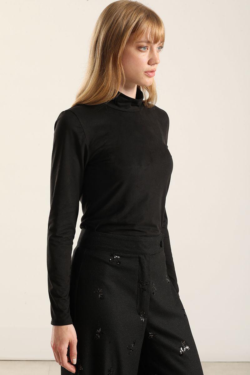 Top Basico Efecto Gamuza, Negro Liola-5