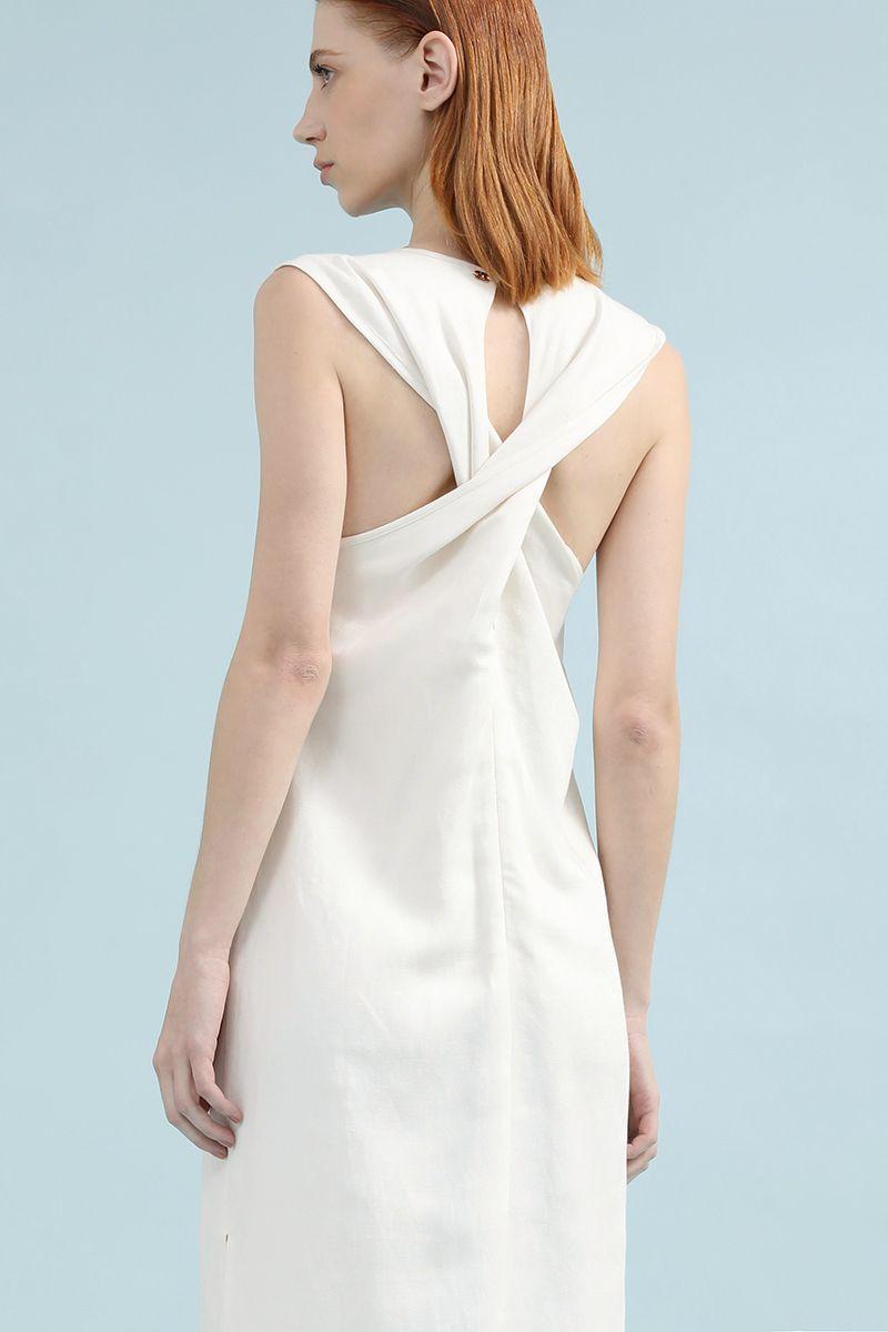 Vestido Midi Lino Lyocell, Cruce Espalda, Crudo Liola-2