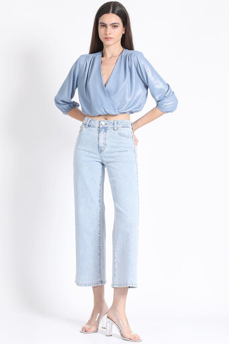 Blusa Crop Satin Nacarado, Plateado Liola-1