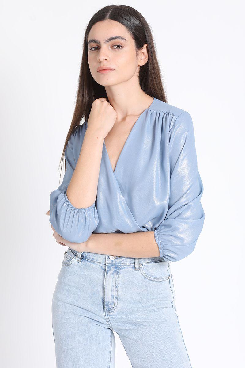 Blusa Crop Satin Nacarado, Plateado Liola-2