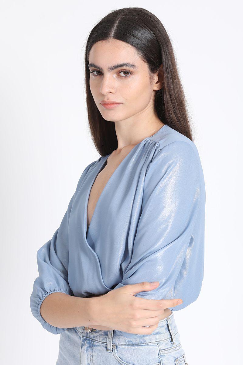 Blusa Crop Satin Nacarado, Plateado Liola-3