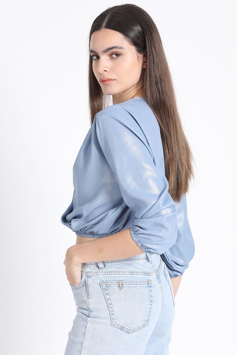 Blusa Crop Satin Nacarado, Plateado Liola-4