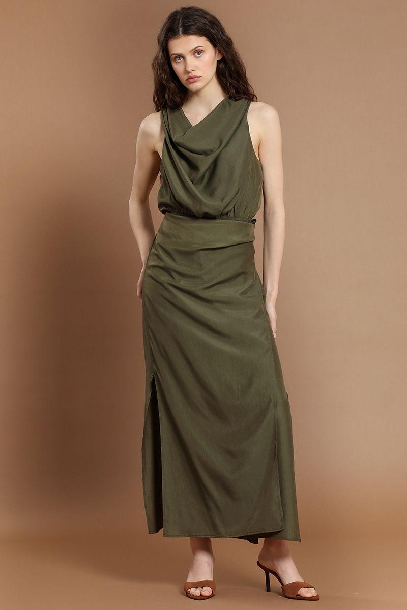 Vestido largo, envolvente elasticada, militar Liola-2