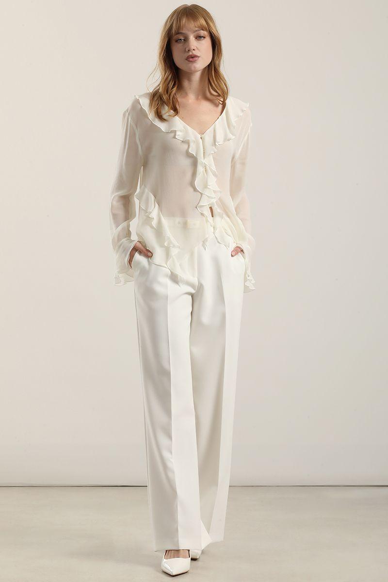 Blusa volantes semitransparente, beige Liola-1