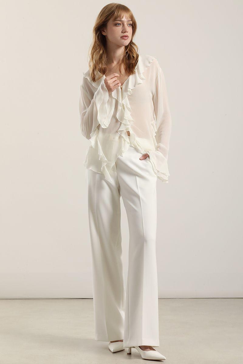 Blusa volantes semitransparente, beige Liola-5