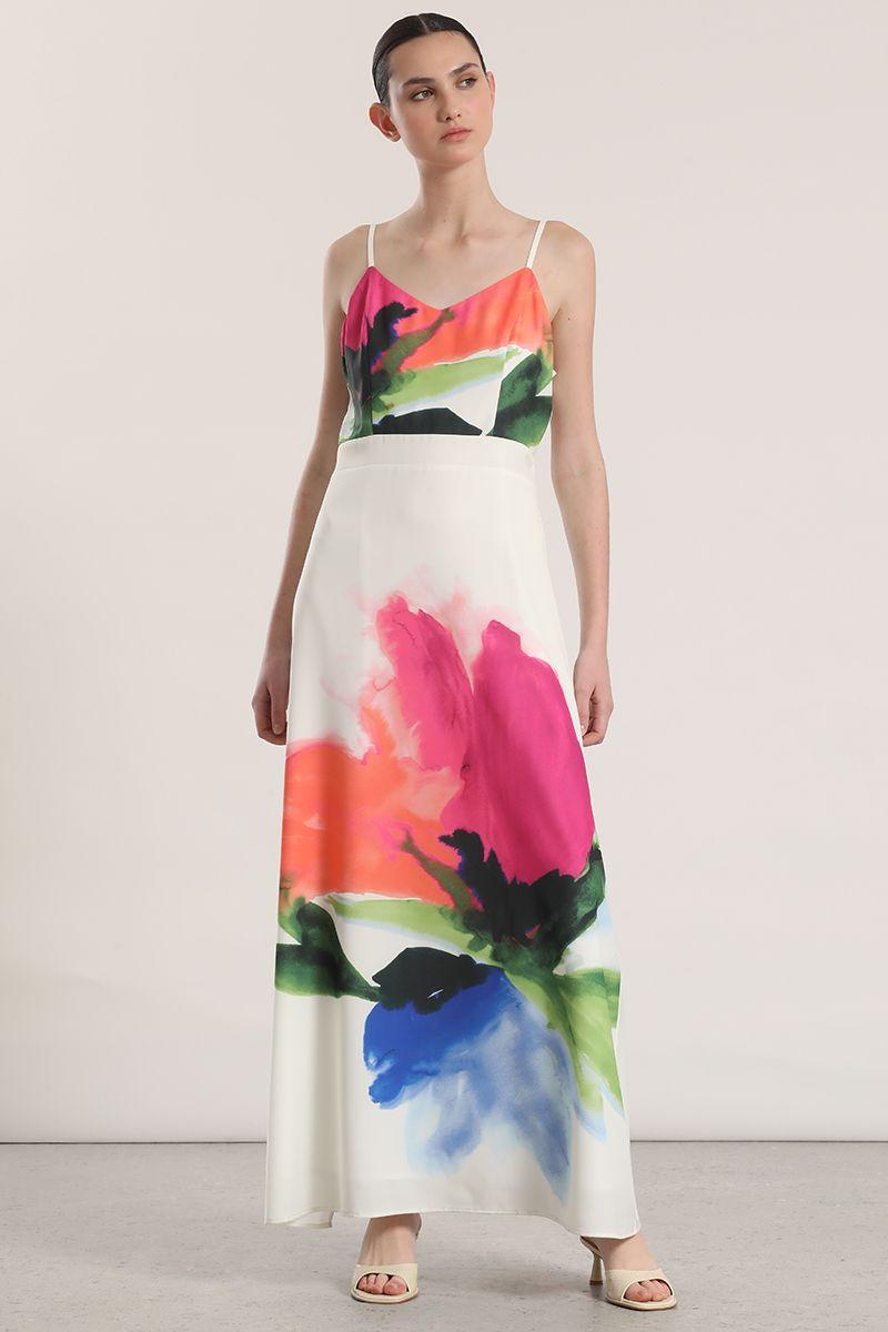 Vestido maxi estampado Liola mujer crudo-2