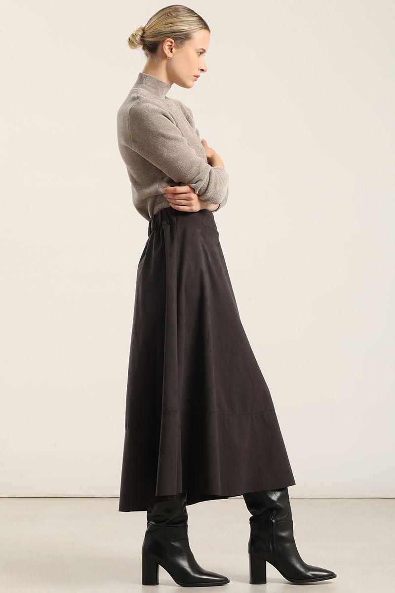 Falda larga, suede, gris Liola-2
