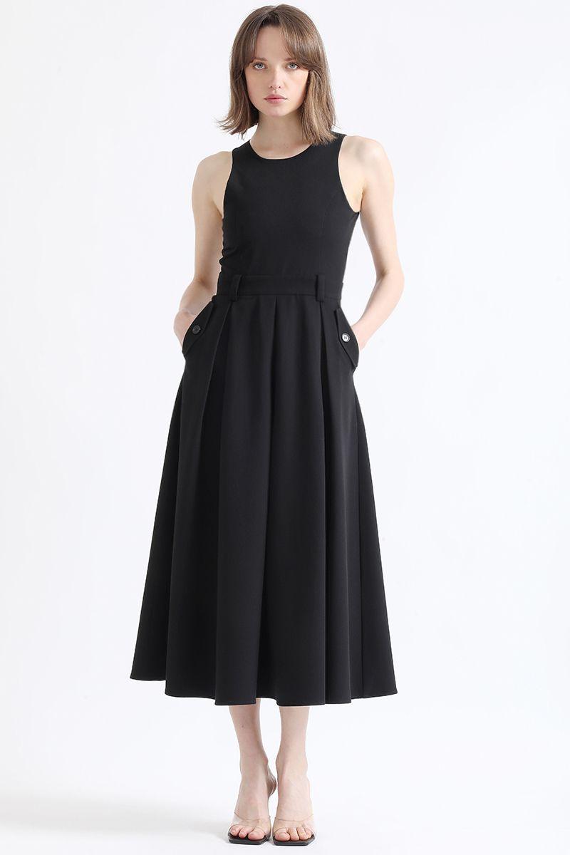 Vestido Maxi Faldon Pliegues, Negro Liola-6