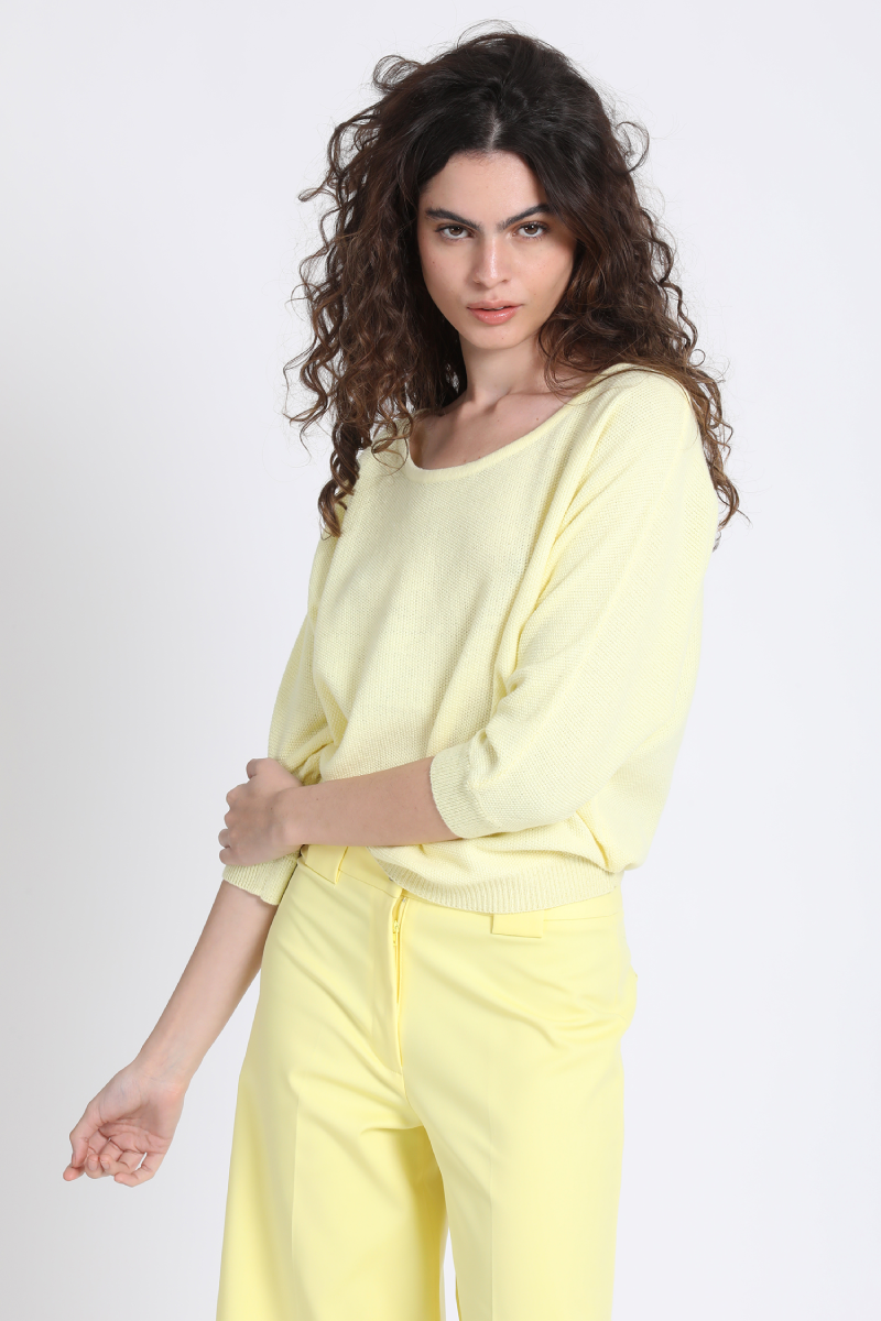 Sweater Tejido Mix Algodón Lurex Amarillo Liola-0