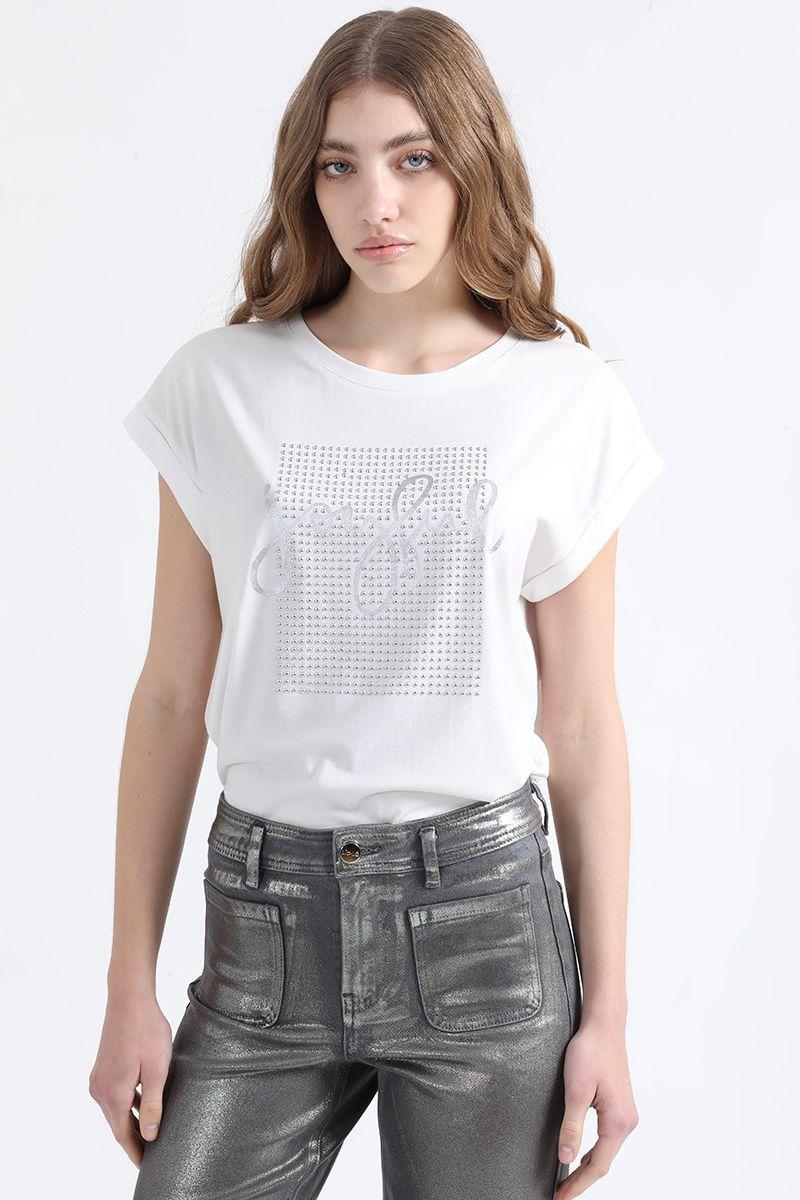 Polera Aplicación Tacha Y Texto, Crudo Liola-1