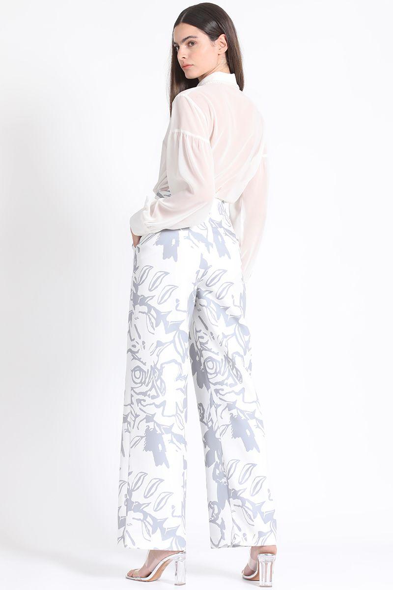 Pantalon Estampado Flores Blanco Liola-4