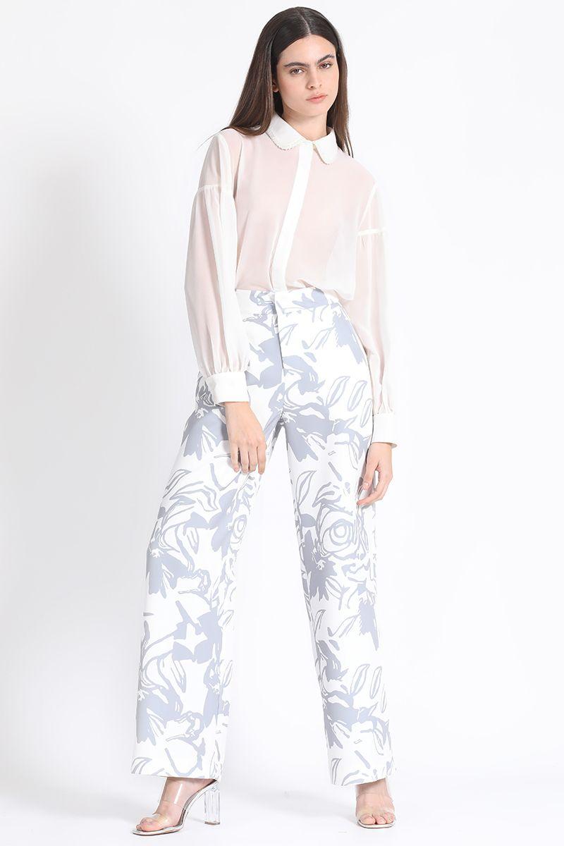Pantalon Estampado Flores Blanco Liola-6