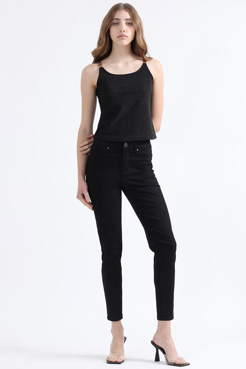 Jeans Color Skinny Push Up, Tiro Medio, Negro Liola-0