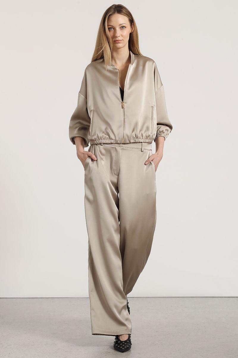 Chaqueta bomber satín mujer Liola beige-2