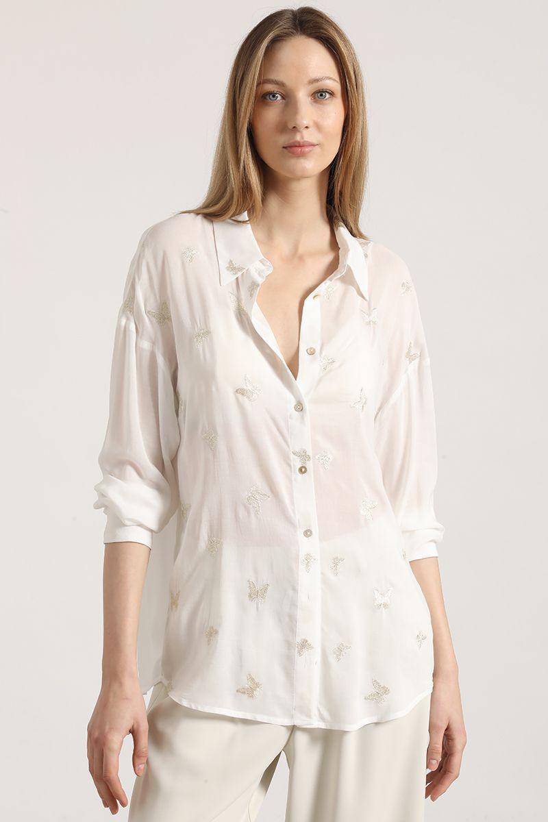 Blusa voile con bordados Liola mujer crudo-0