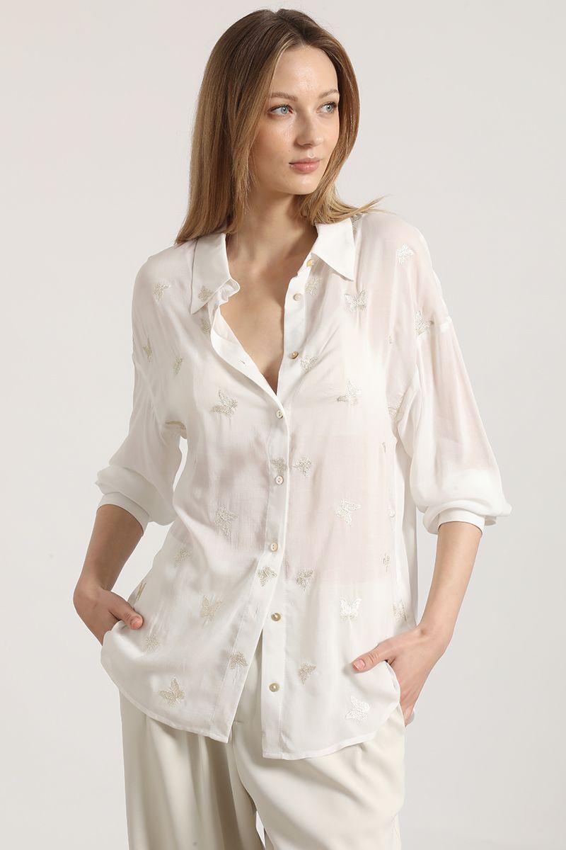 Blusa voile con bordados Liola mujer crudo-2