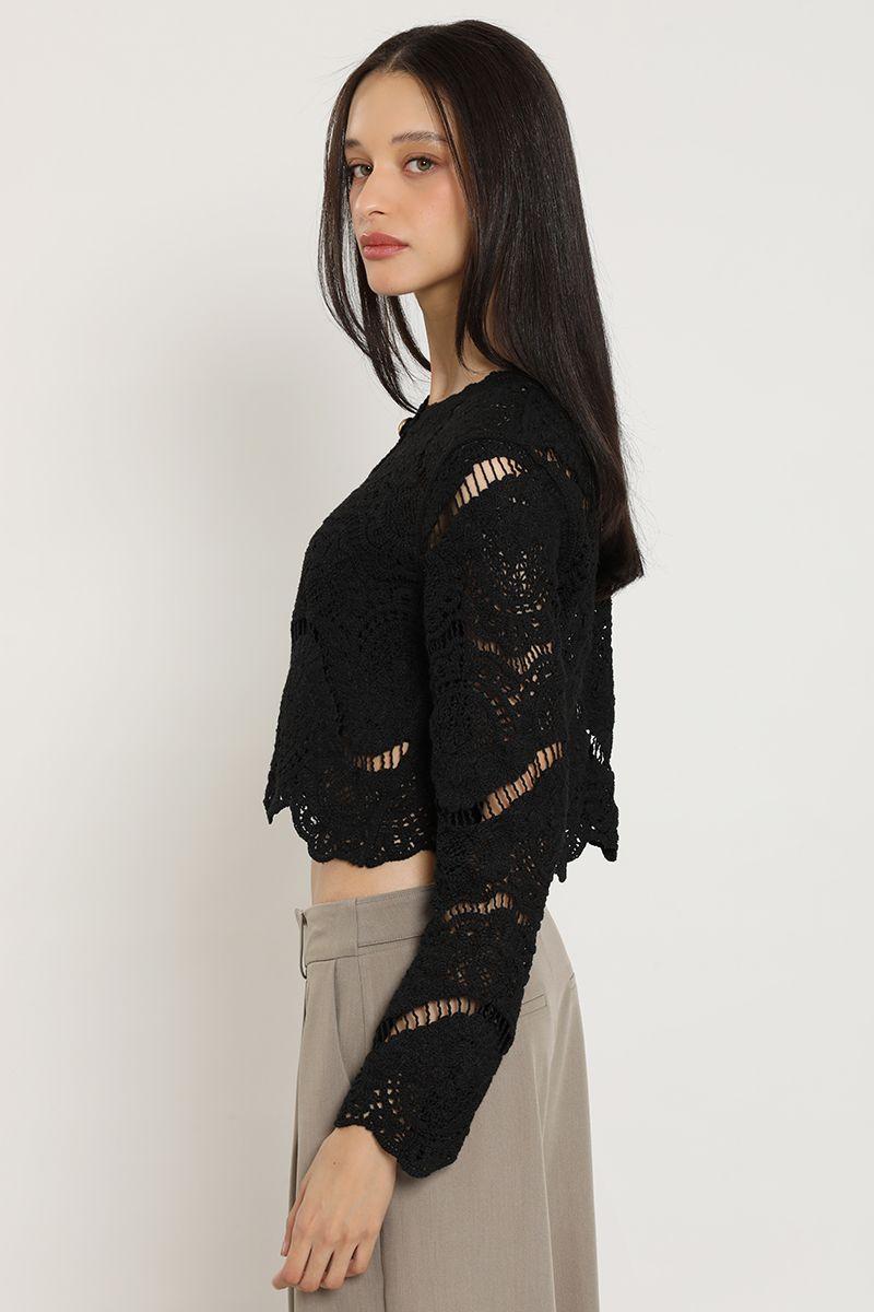 Cardigan punto, macrame fantasia, negro Liola-3