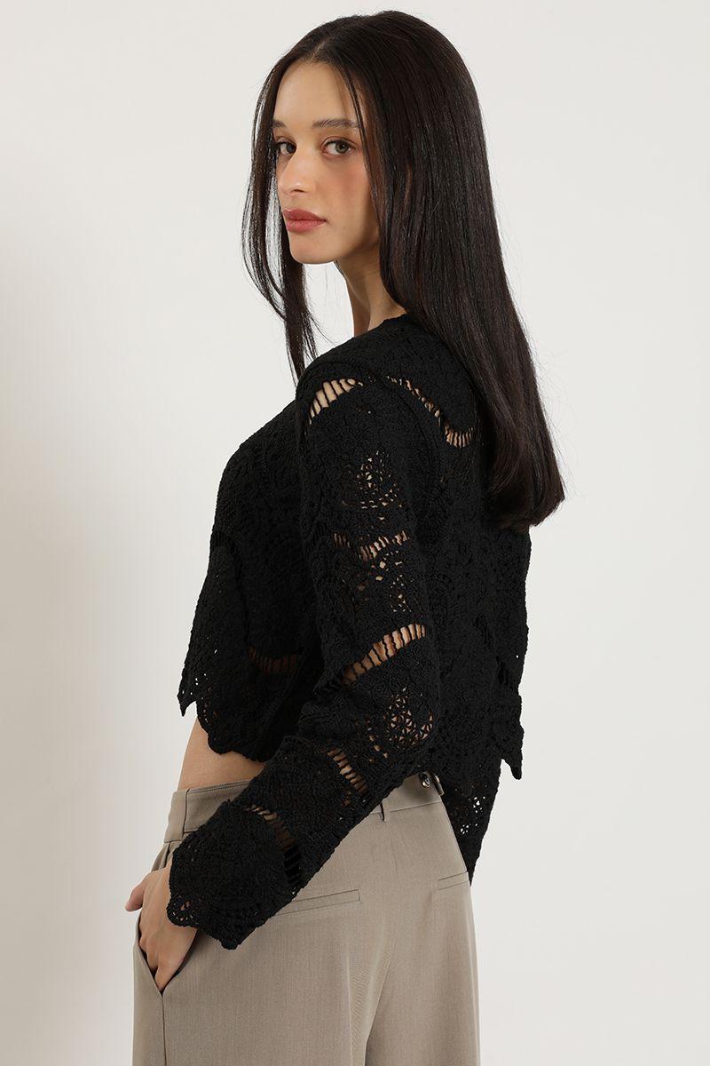 Cardigan punto, macrame fantasia, negro Liola-5