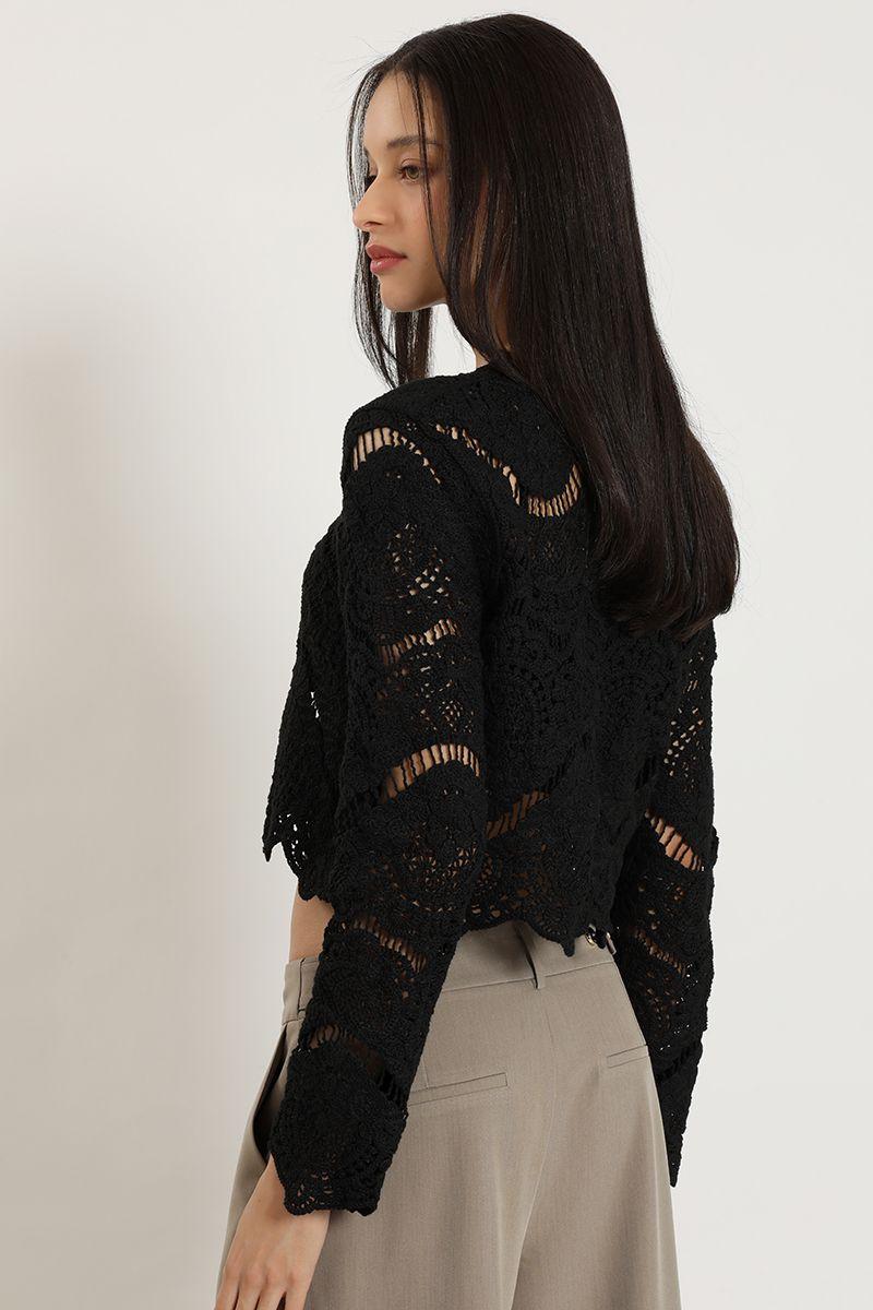 Cardigan punto, macrame fantasia, negro Liola-6
