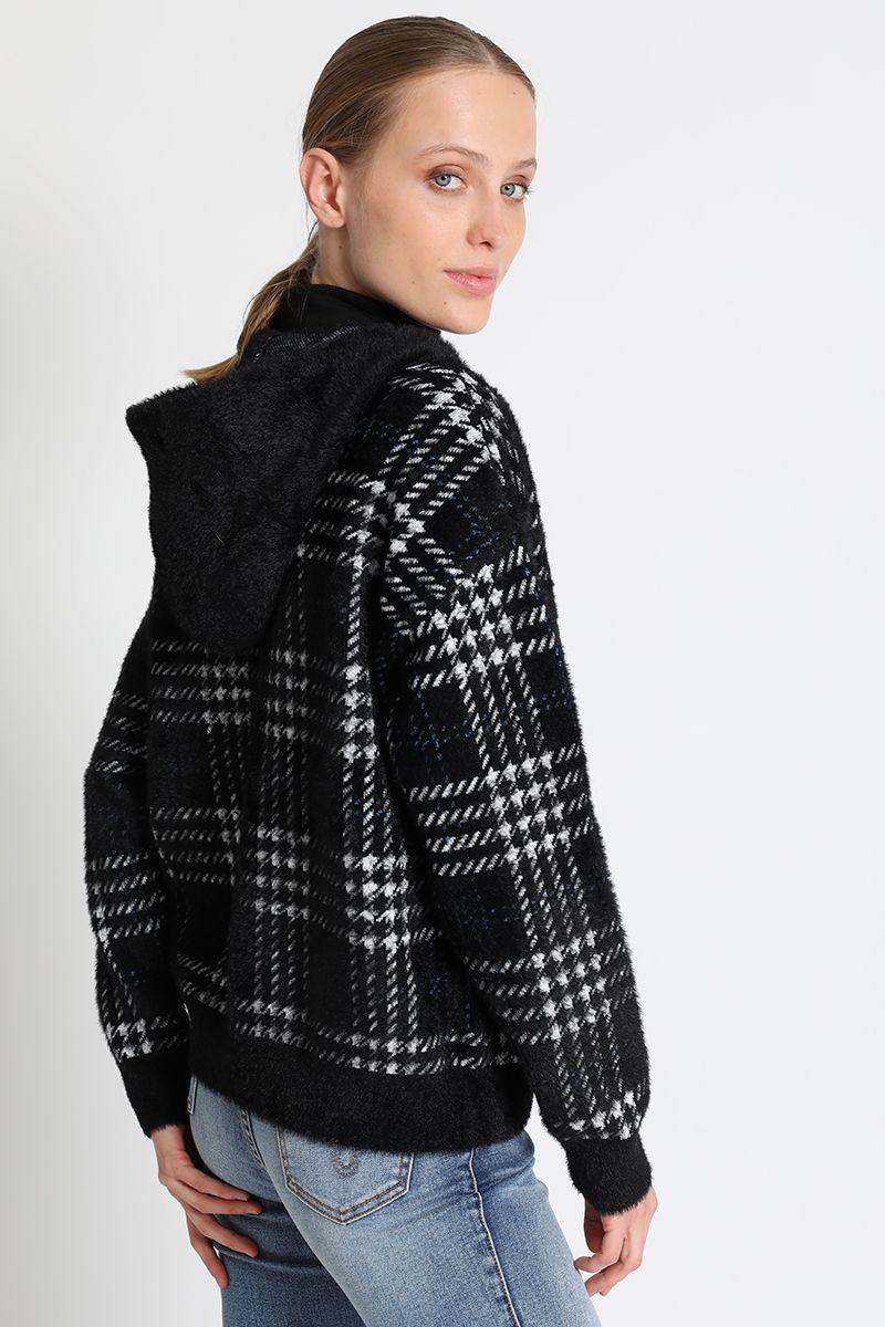 Chaqueta Recta Tejio Fantasía Negro Liola-4