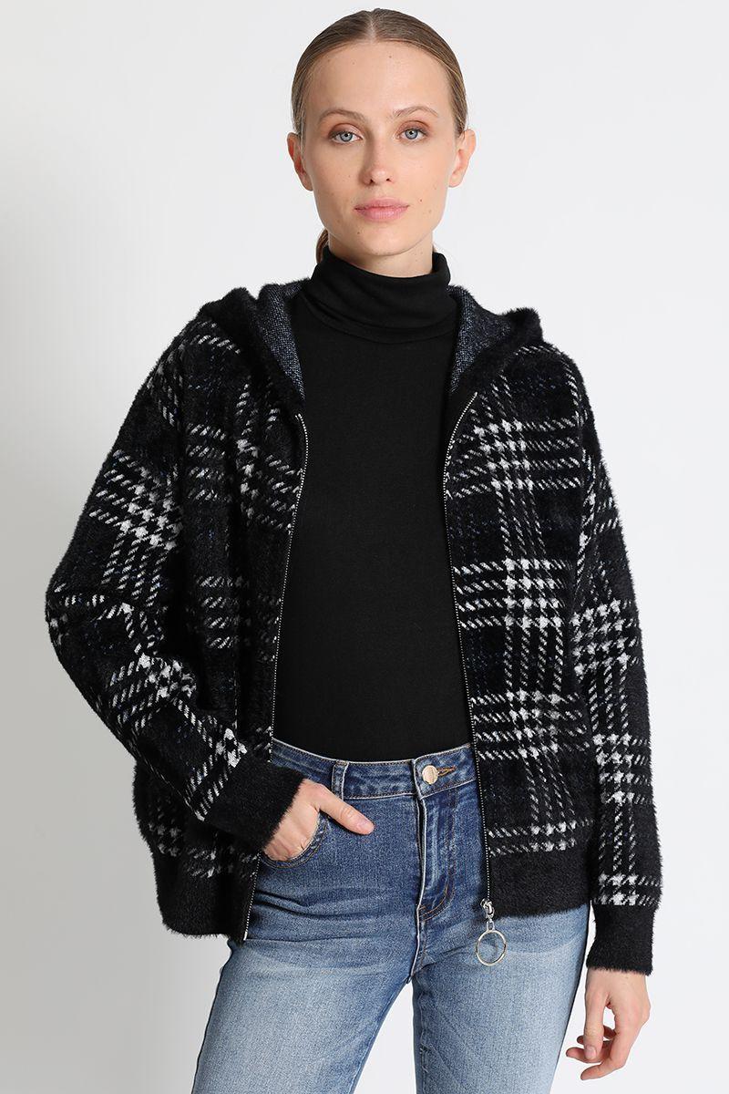 Chaqueta Recta Tejio Fantasía Negro Liola-1