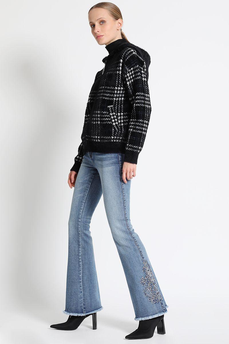 Chaqueta Recta Tejio Fantasía Negro Liola-2