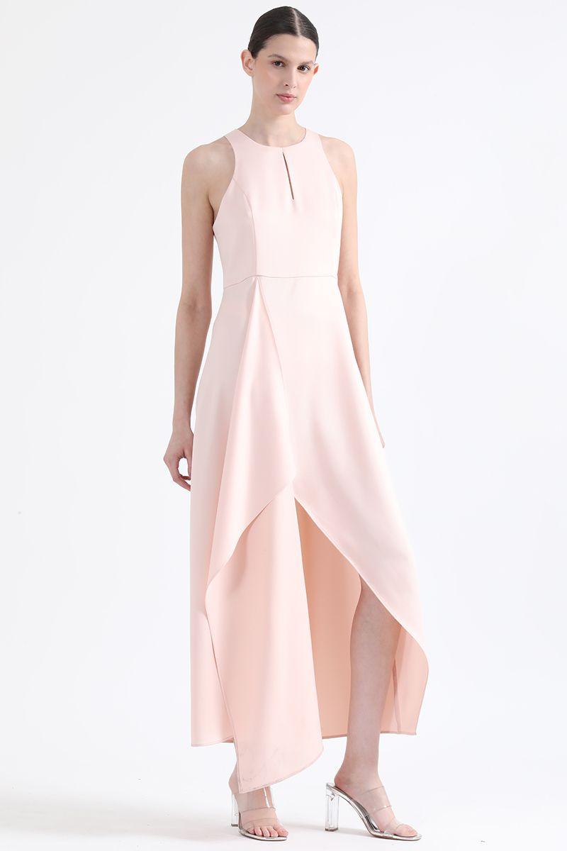 Vestido Maxi, Rucha Asimetrica, Rosa Liola-2