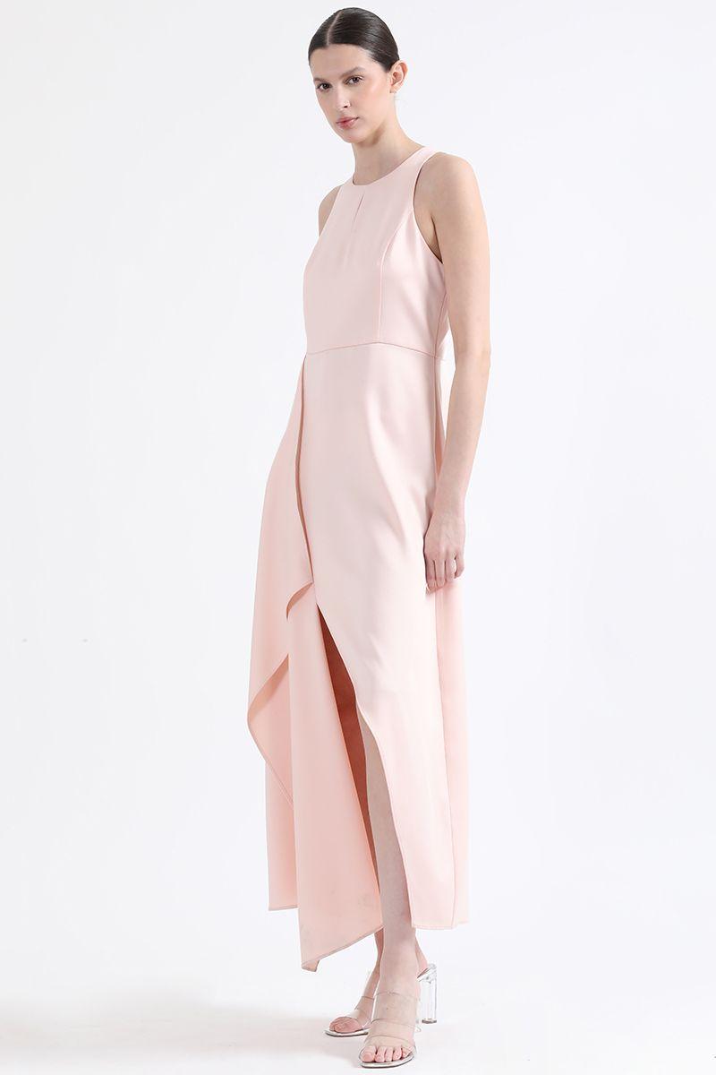 Vestido Maxi, Rucha Asimetrica, Rosa Liola-3