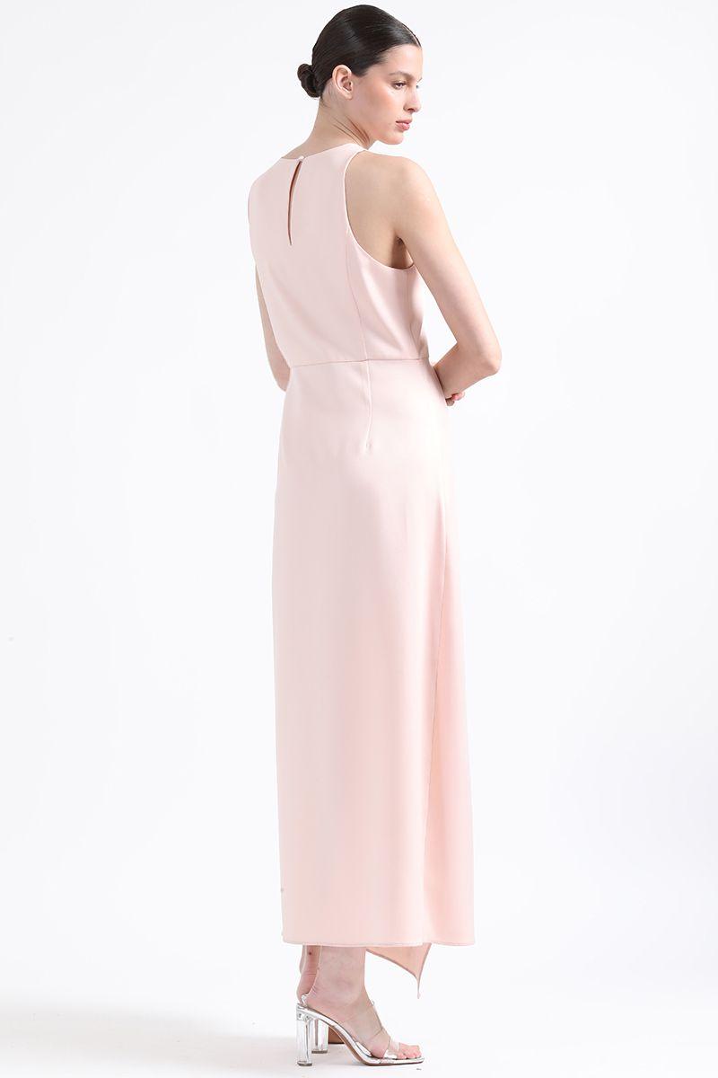 Vestido Maxi, Rucha Asimetrica, Rosa Liola-4
