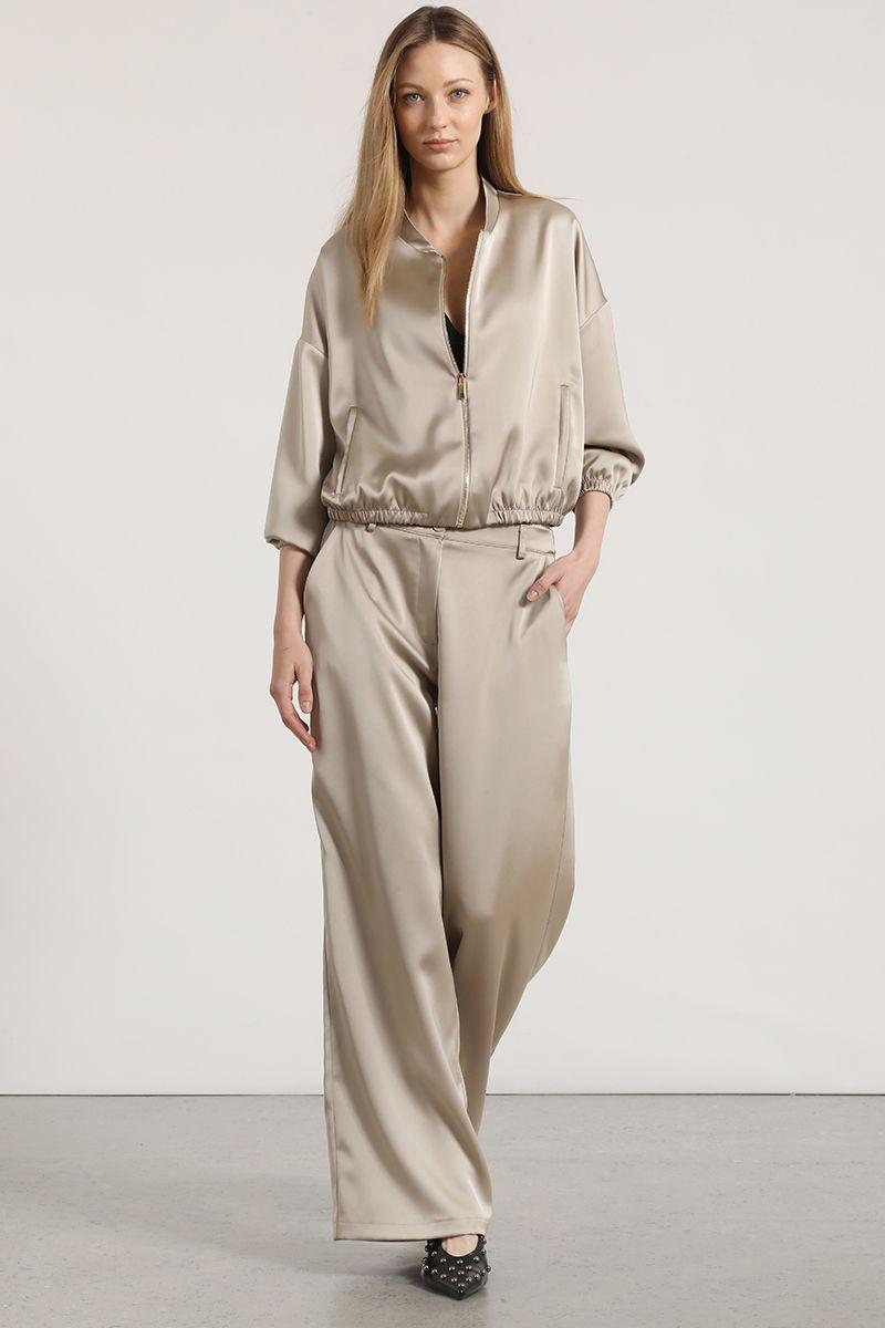Pantalón ancho satinado liola mujer beige-1