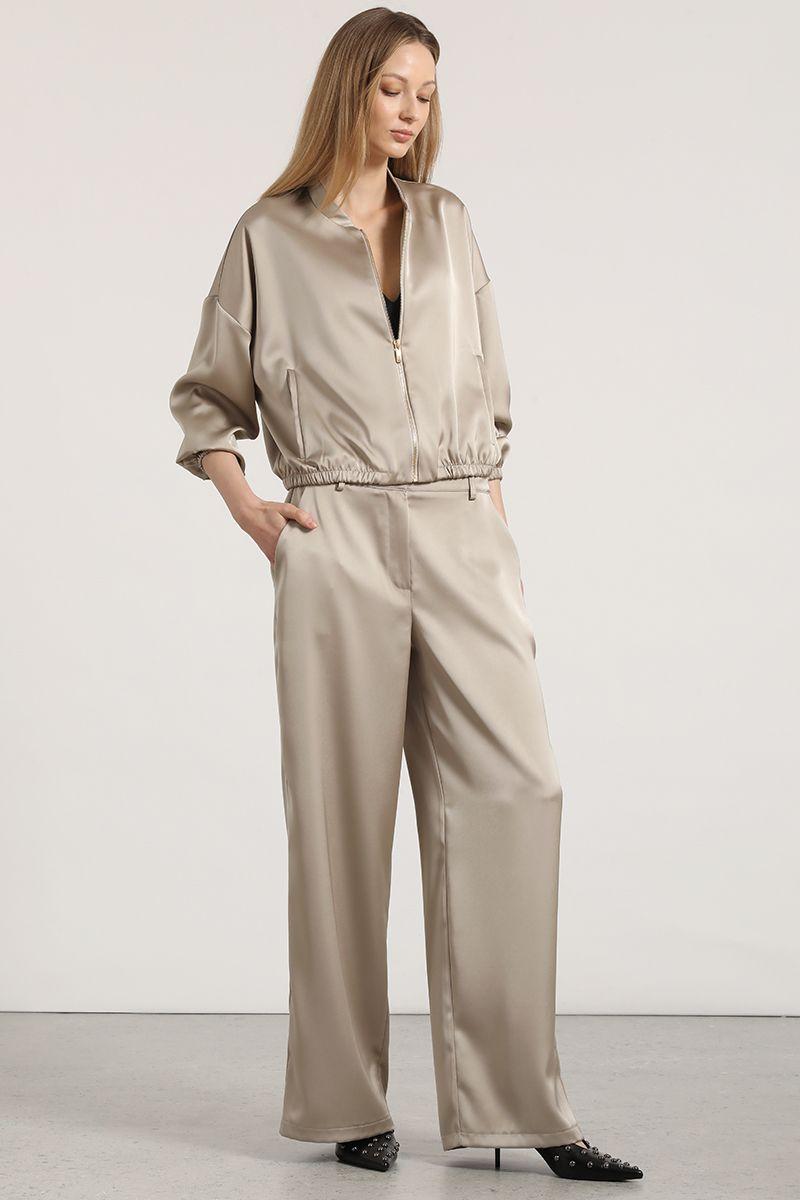 Pantalón ancho satinado liola mujer beige-2