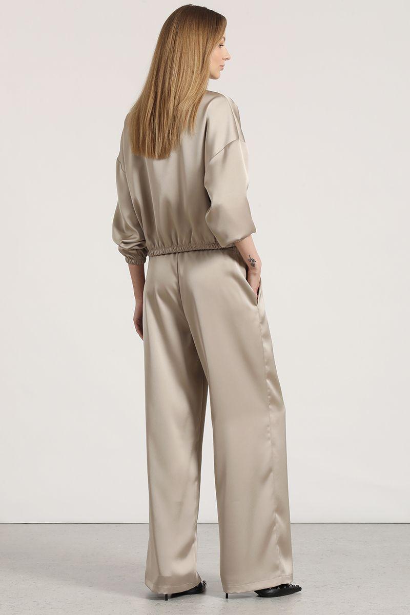 Pantalón ancho satinado liola mujer beige-3