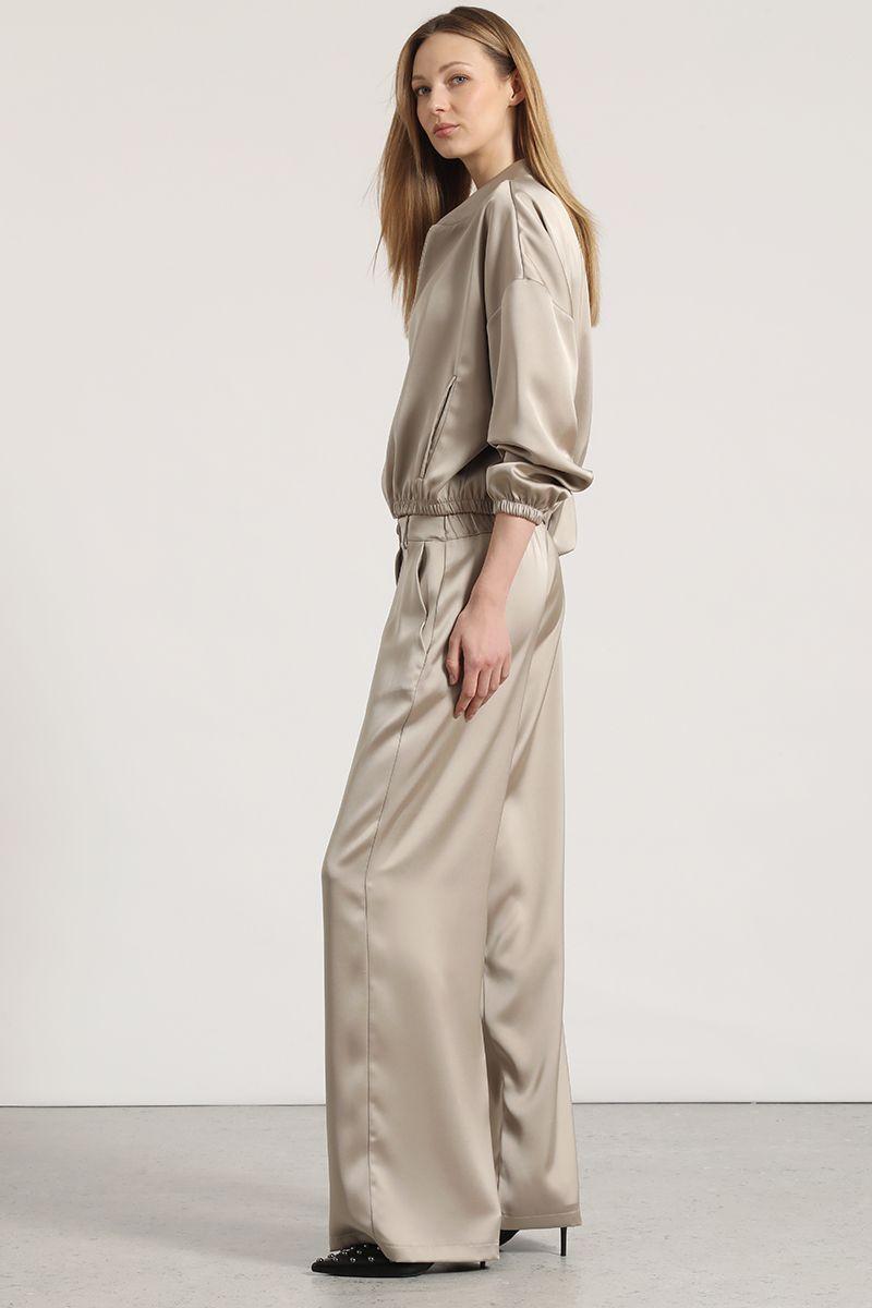 Pantalón ancho satinado liola mujer beige-4