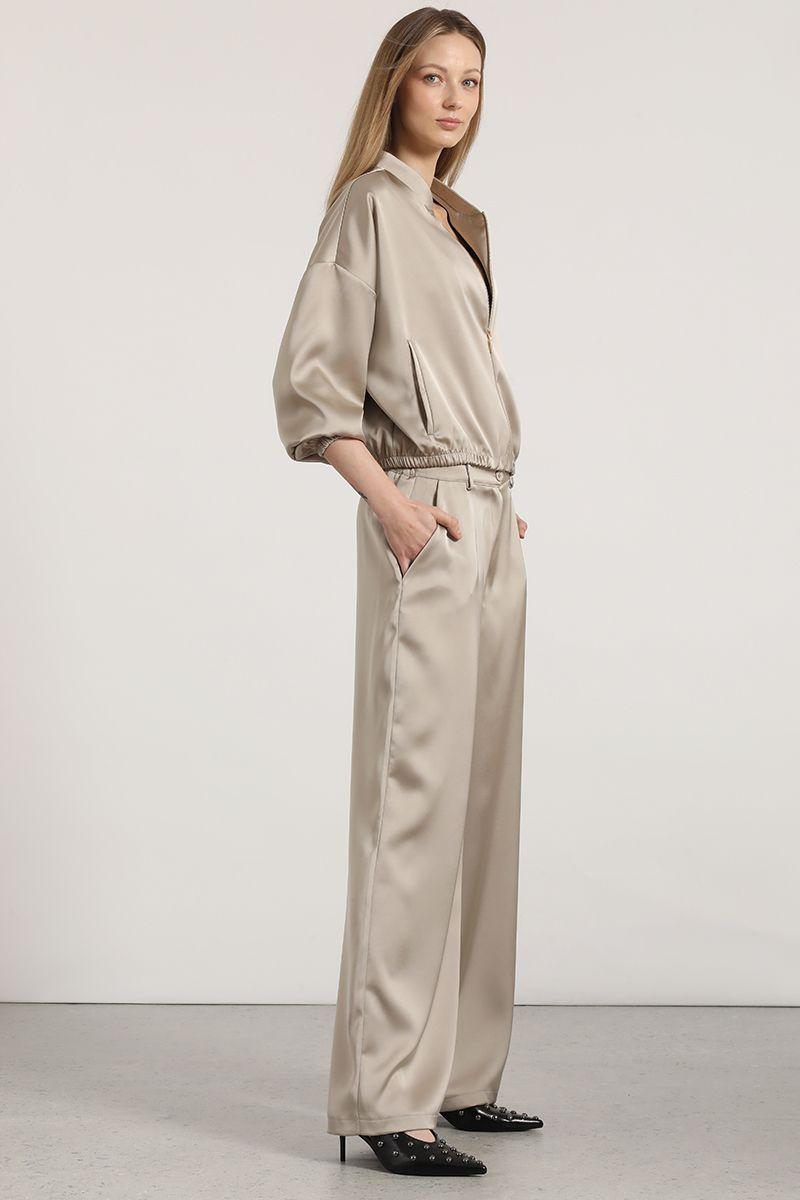 Pantalón ancho satinado liola mujer beige-5