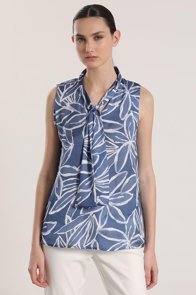 Blusa satin estampada con lazo liola mujer azul-0