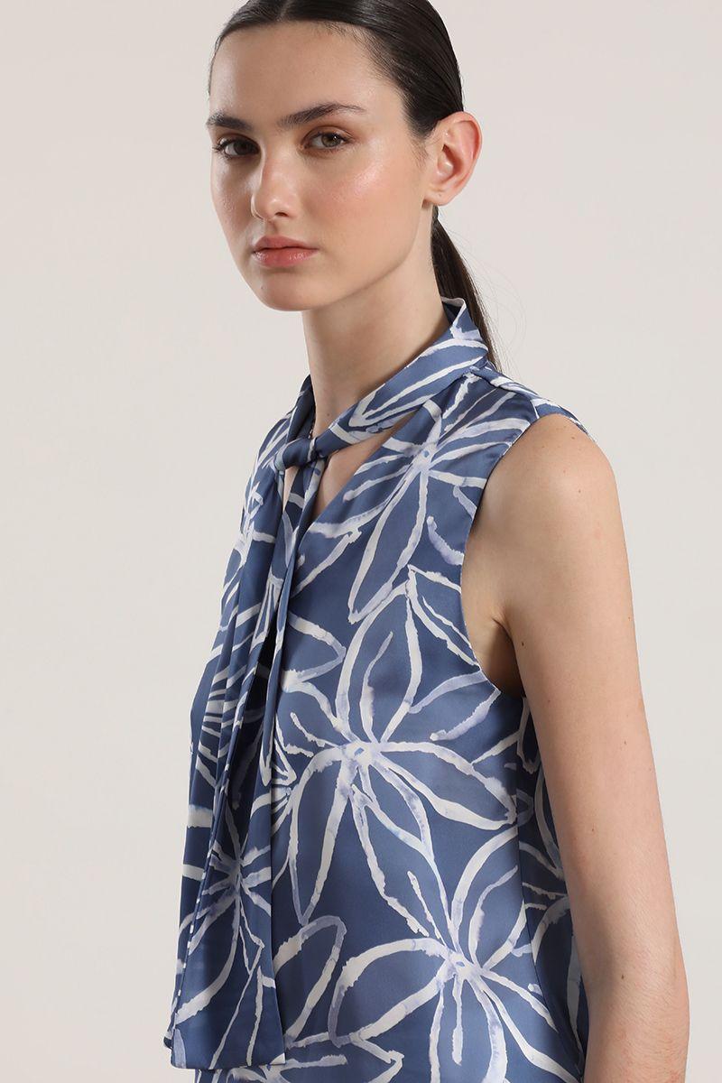 Blusa satin estampada con lazo liola mujer azul-1