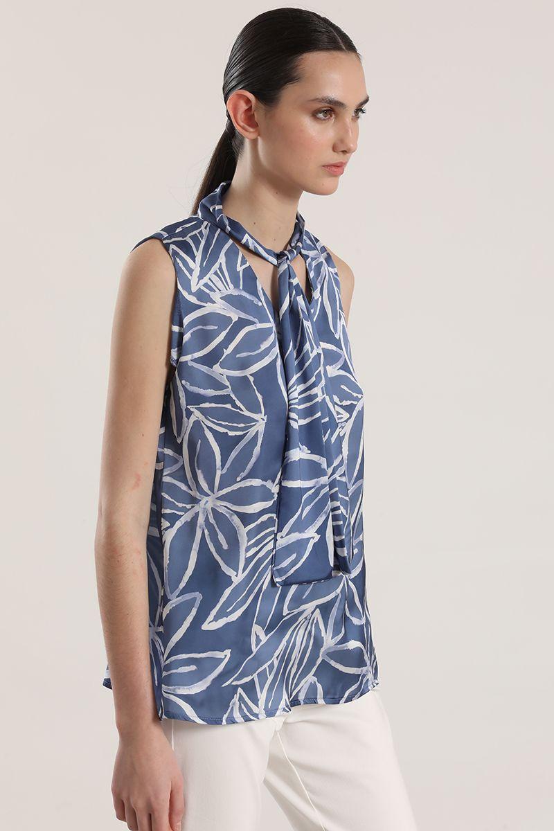 Blusa satin estampada con lazo liola mujer azul-2