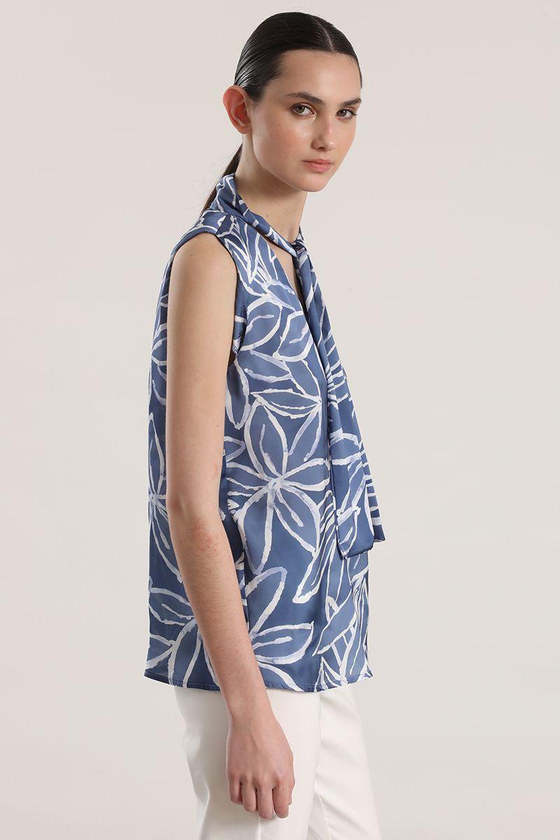 Blusa satin estampada con lazo liola mujer azul-3