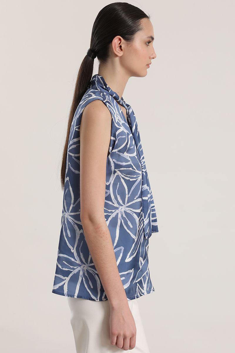 Blusa satin estampada con lazo liola mujer azul-4