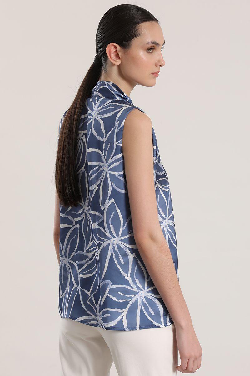 Blusa satin estampada con lazo liola mujer azul-5