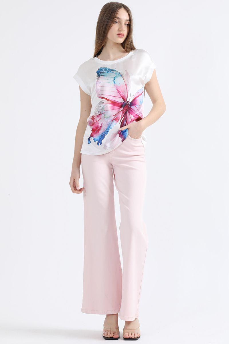 Polera Con Satin Estampado Mariposa, Crudo Liola-1