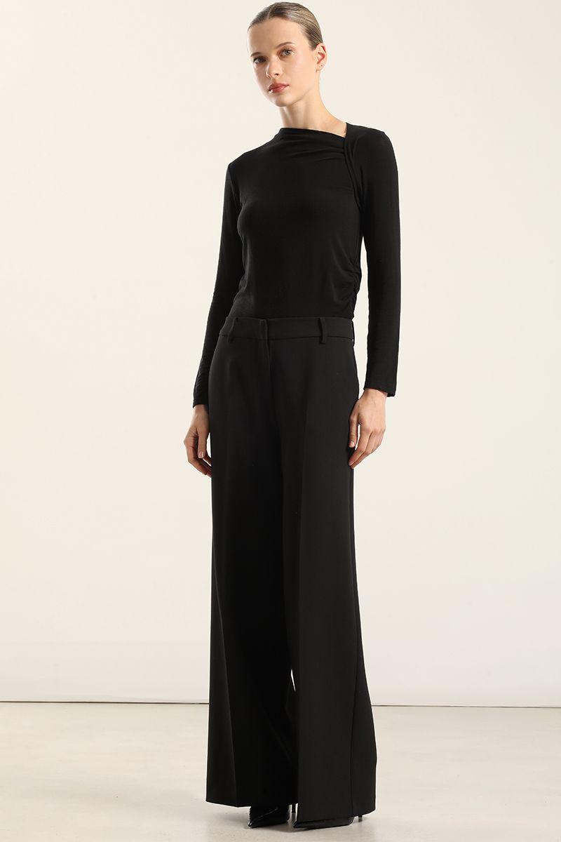 Pantalón ancho, tiro alto, negro Liola-3