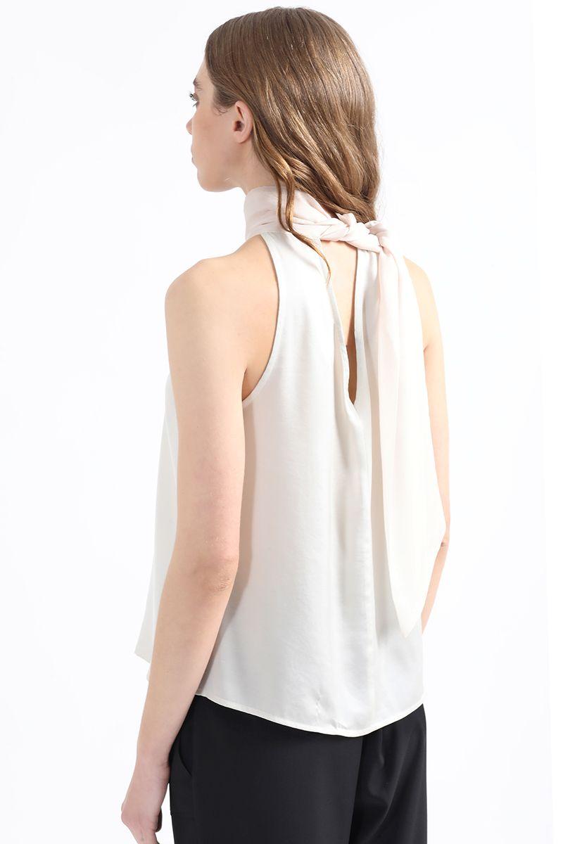 Top Satin Fluido Con Lazada En Cuello, Crudo Liola-4