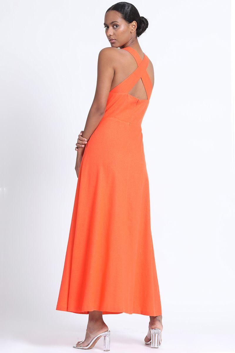 Vestido Maxi Halter Naranjo Liola-3