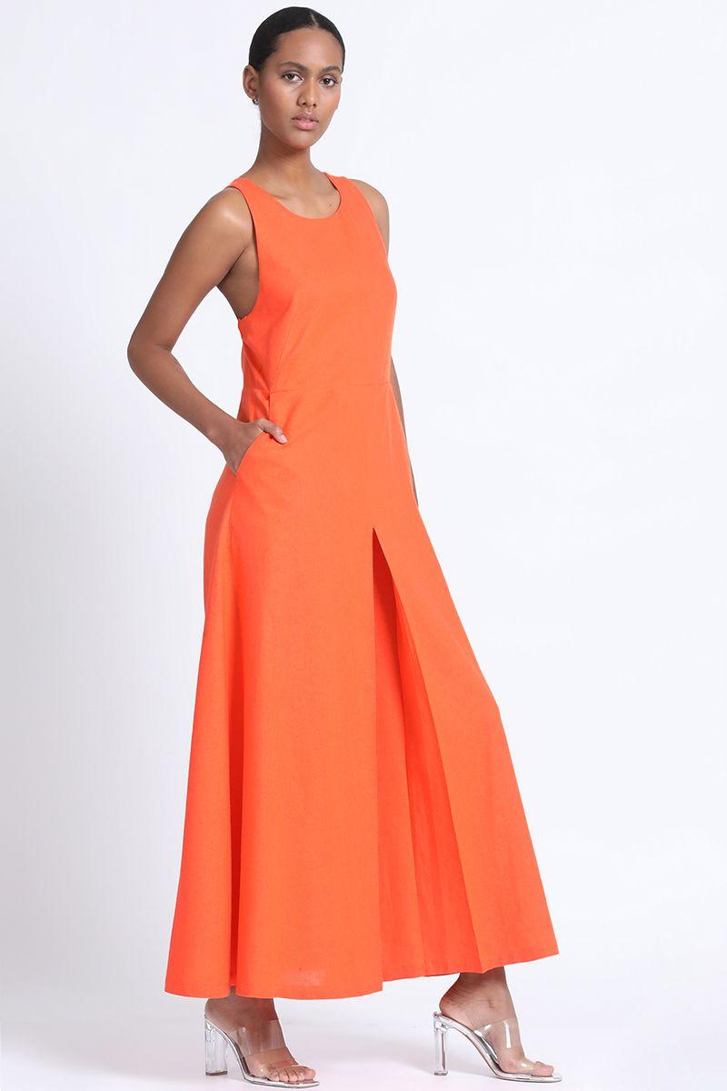 Vestido Maxi Halter Naranjo Liola-5