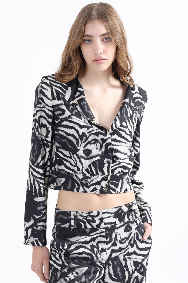 Chaqueta Bomber Estampado Animal, Negro Liola-3