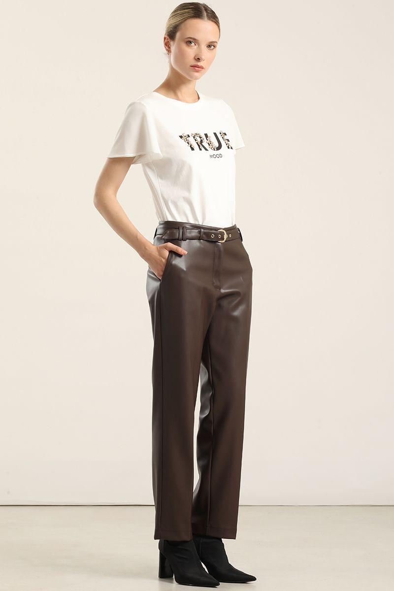 Pantalón sastre tiro alto, cinturon, chcocolate Liola-1