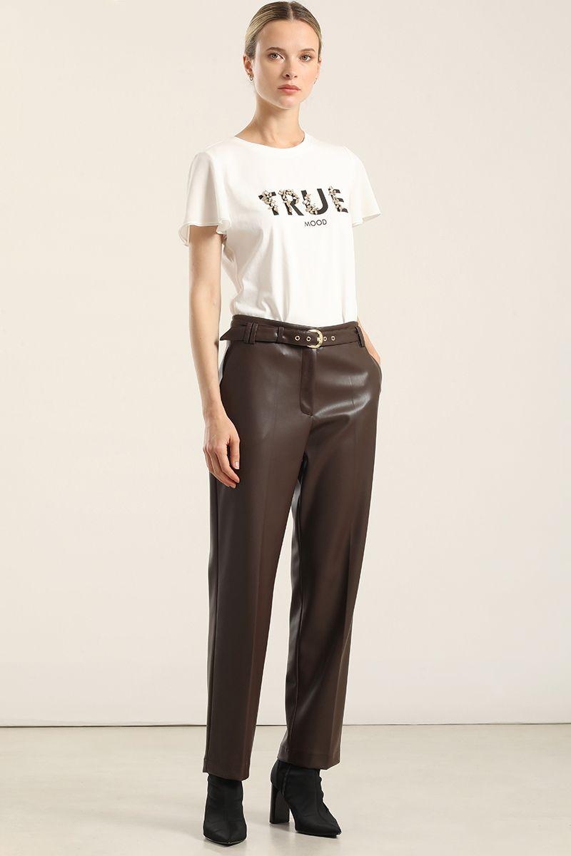 Pantalón sastre tiro alto, cinturon, chcocolate Liola-2